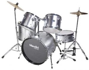 Mendini Mds 100 Complete Full Size 5 Piece Silver Drum Set