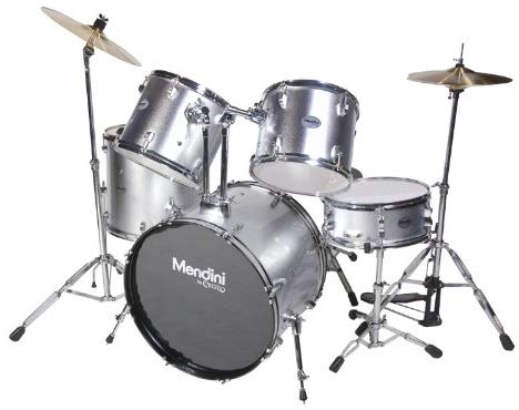 Mendini Mds 100 Complete Full Size 5 Piece Silver Drum Set