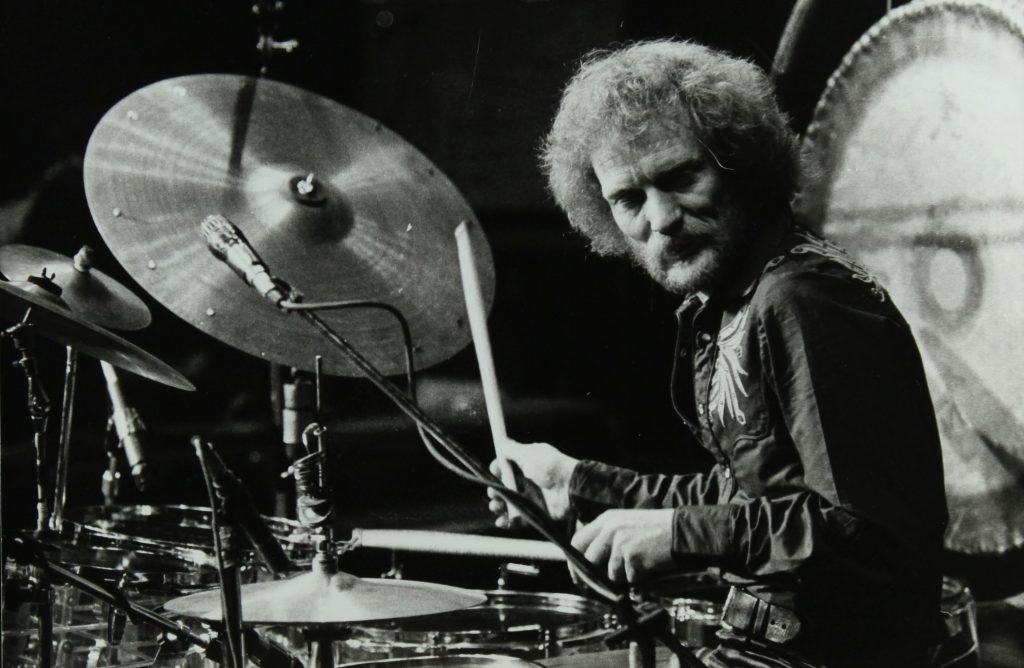 Drummer Ginger Baker Performing At The Forum Theatre, Hatfield, Hertfordshire, 1980. .