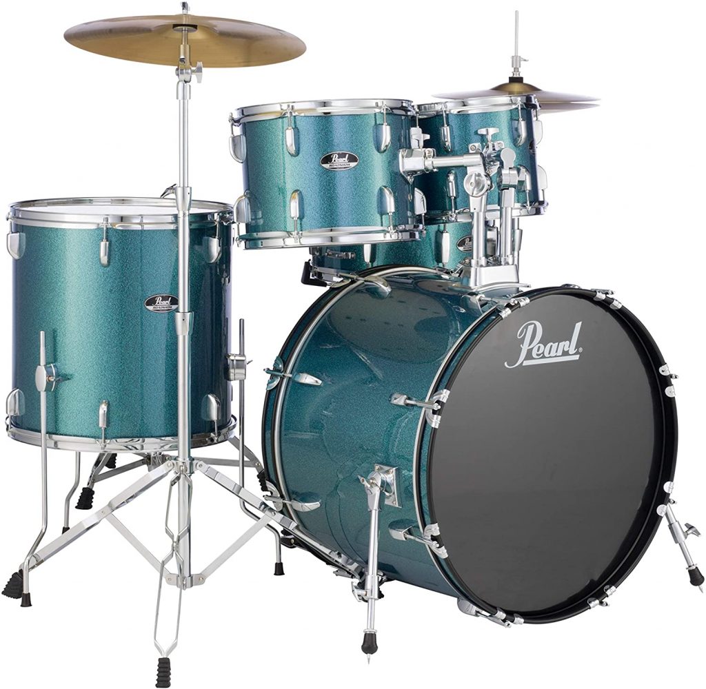 Pearl Roadshow 5 Piece Complete Drum Set With Cymbals Rock Aqua Blue Glitter