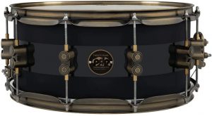 Pdp 20Th Anniversary Snare Drum 6.5 X 14 Inch Gloss Black With Antique Bronze Hardware