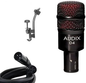 Audix D4 Drum Microphone Bundle With Xlr Cable And Drum Rim Mic Clip