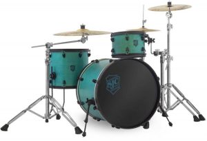 Sjc Custom Drums Pathfinder Series 3 Piece Shell Pack Teal Satin (With Bass Drum And Floor Tom Legs)