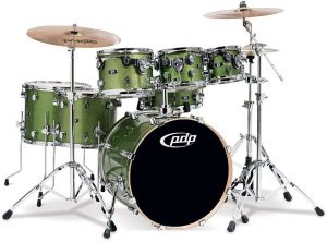 pacific drums by dw pdp's x7 drum set lime green sparkle