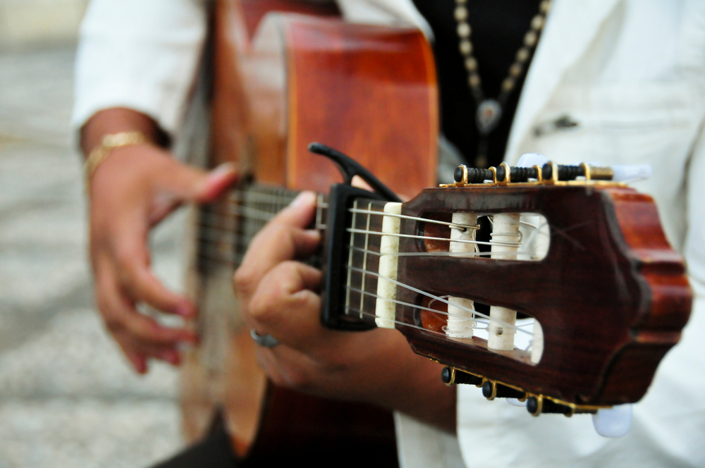 A Man Playing Mariachi Music With Guitar
